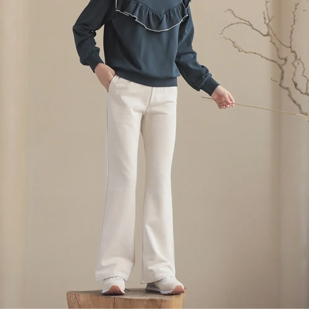 荷叶边卫衣/ 微喇叭阔腿裤 Ruffle Trim Sweatshirt/ Flared Wide-Leg Pants