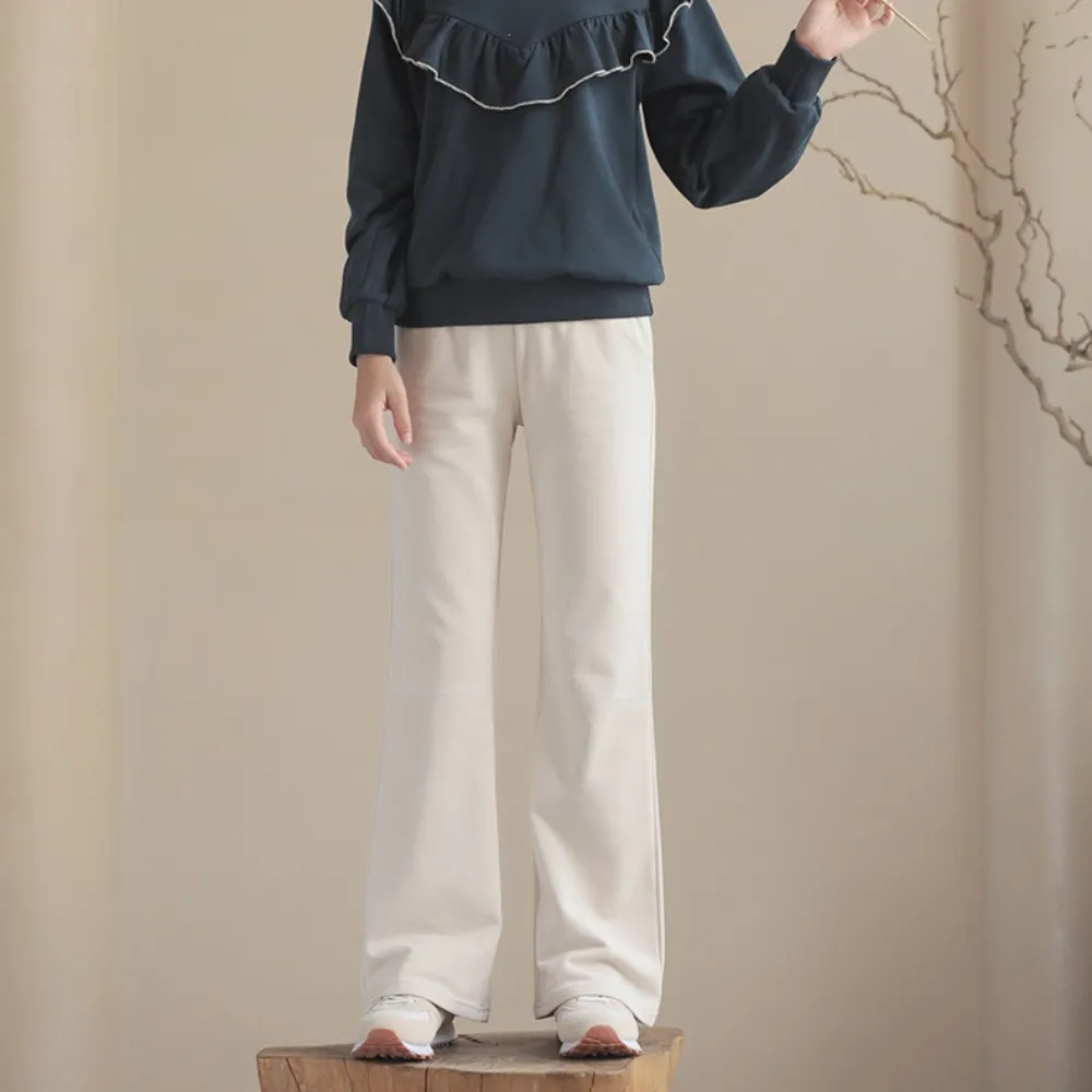荷叶边卫衣/ 微喇叭阔腿裤 Ruffle Trim Sweatshirt/ Flared Wide-Leg Pants