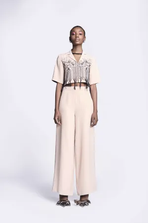 Abstract Roses Cropped Shirt With Flared Pants