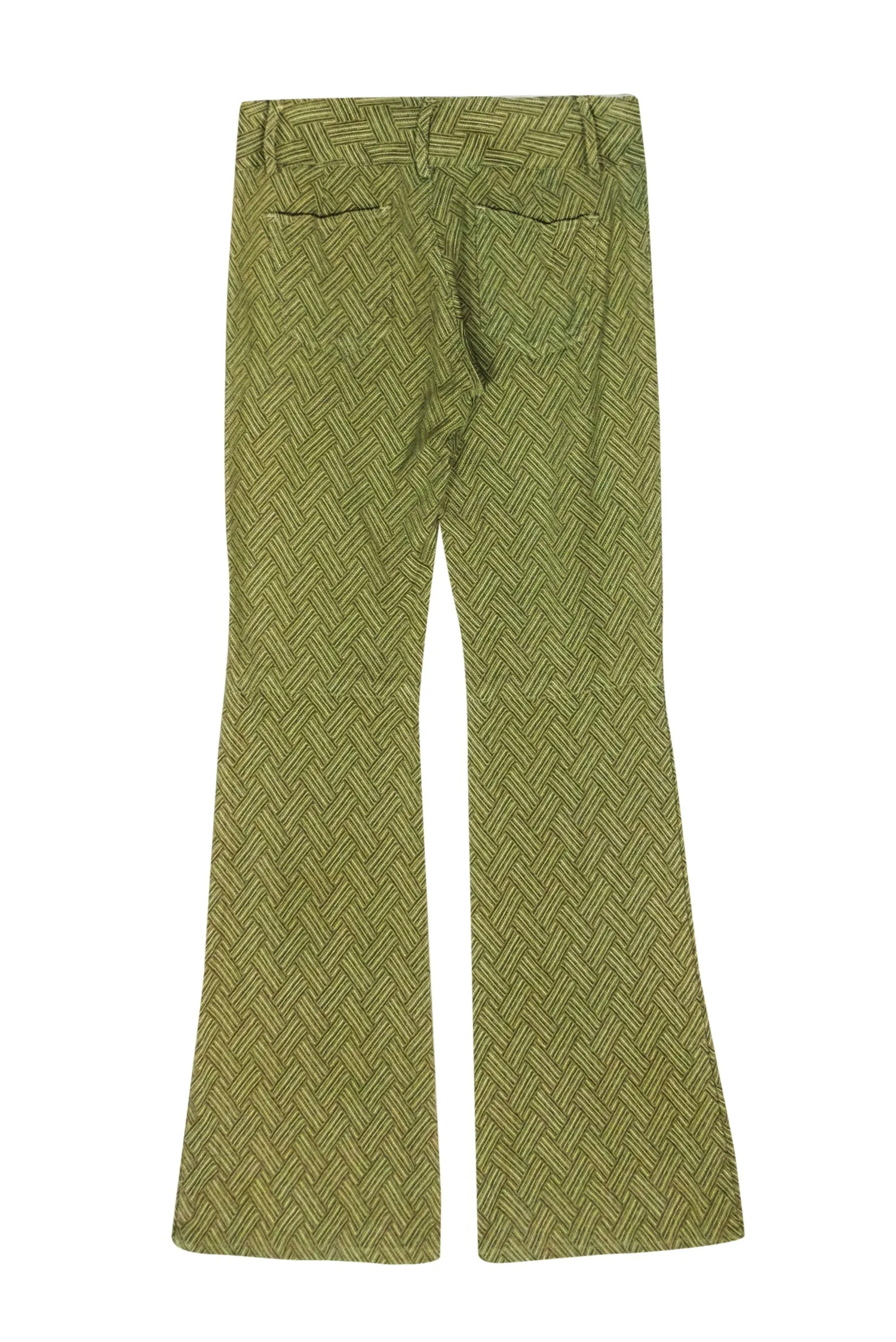 Alice & Olivia - Green & Beige Basket Weave Patterned Flare Pants Sz 0