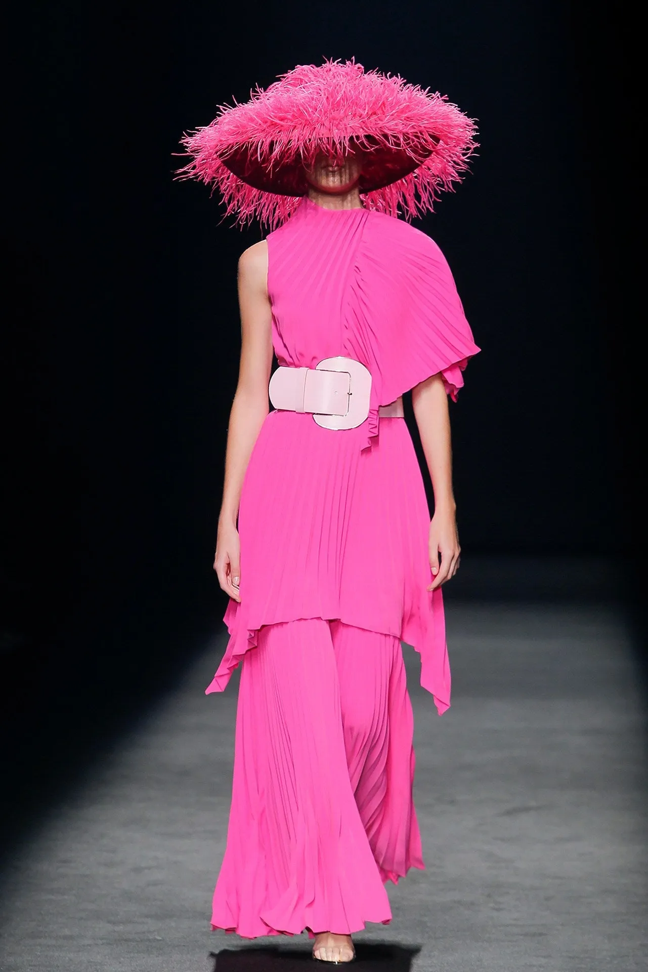 Asymmetric Pleated Blouse with Flared Pants