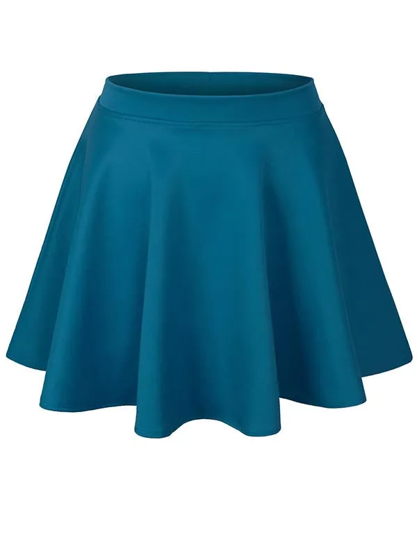 Basic Solid Versatile Stretchy Flared Casual Mini Skater Skirt