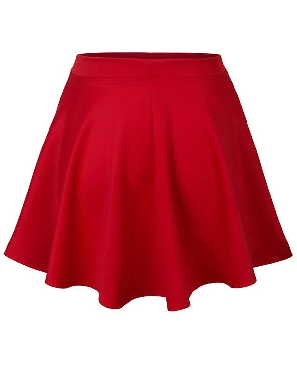Basic Solid Versatile Stretchy Flared Casual Mini Skater Skirt
