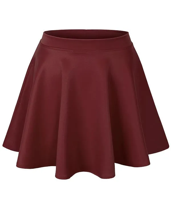 Basic Solid Versatile Stretchy Flared Casual Mini Skater Skirt