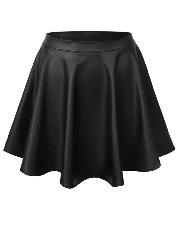 Basic Solid Versatile Stretchy Flared Casual Mini Skater Skirt