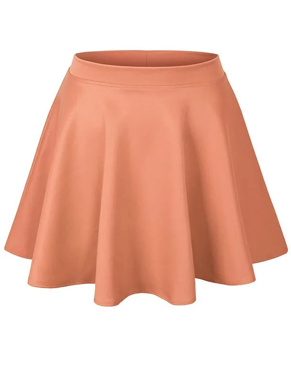 Basic Solid Versatile Stretchy Flared Casual Mini Skater Skirt