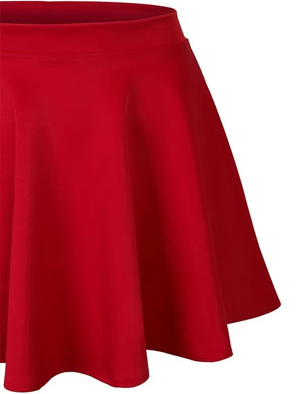 Basic Solid Versatile Stretchy Flared Casual Mini Skater Skirt
