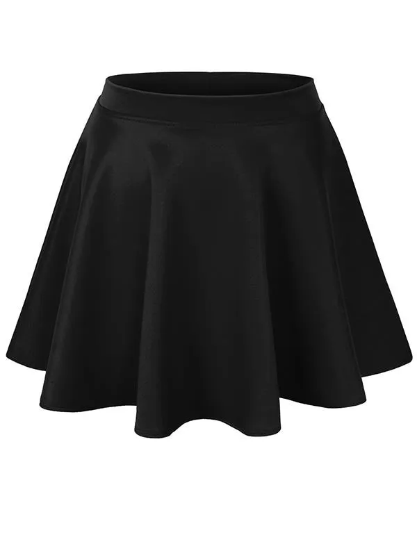 Basic Solid Versatile Stretchy Flared Casual Mini Skater Skirt