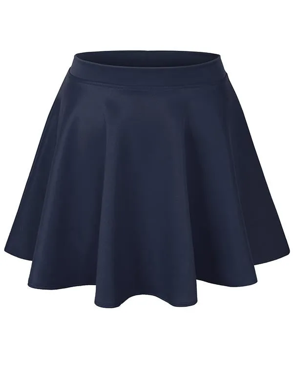 Basic Solid Versatile Stretchy Flared Casual Mini Skater Skirt