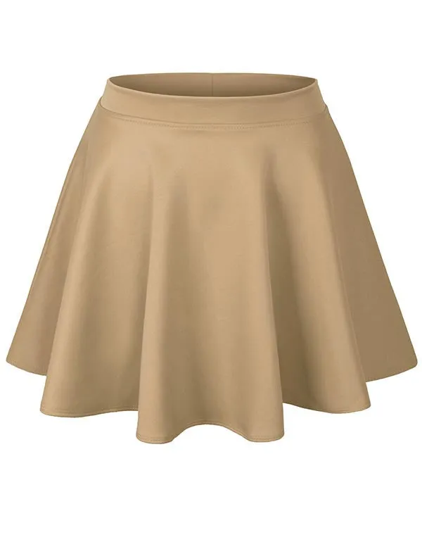 Basic Solid Versatile Stretchy Flared Casual Mini Skater Skirt
