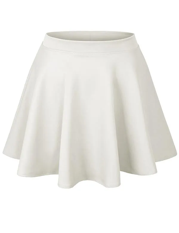 Basic Solid Versatile Stretchy Flared Casual Mini Skater Skirt