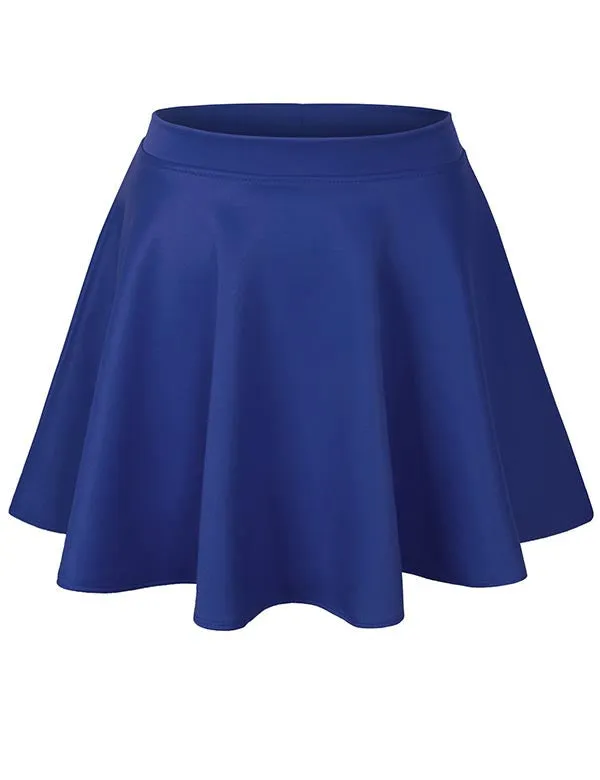 Basic Solid Versatile Stretchy Flared Casual Mini Skater Skirt