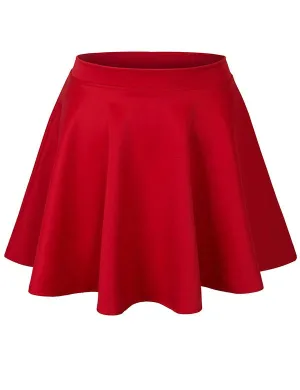Basic Solid Versatile Stretchy Flared Casual Mini Skater Skirt