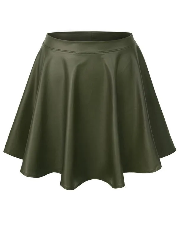 Basic Solid Versatile Stretchy Flared Casual Mini Skater Skirt