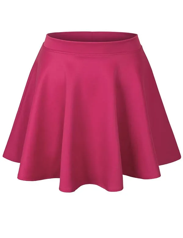 Basic Solid Versatile Stretchy Flared Casual Mini Skater Skirt