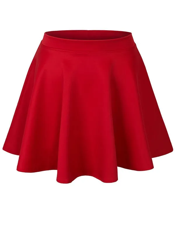 Basic Solid Versatile Stretchy Flared Casual Mini Skater Skirt