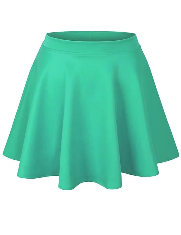 Basic Solid Versatile Stretchy Flared Casual Mini Skater Skirt