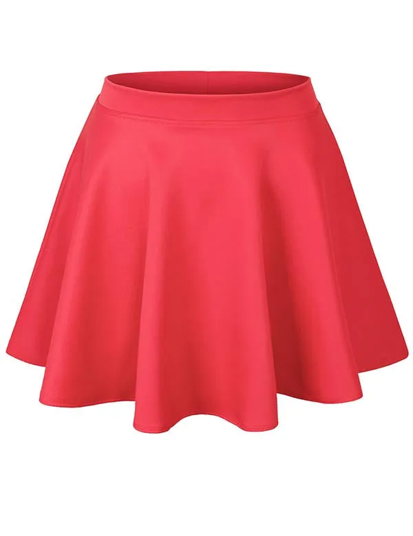 Basic Solid Versatile Stretchy Flared Casual Mini Skater Skirt