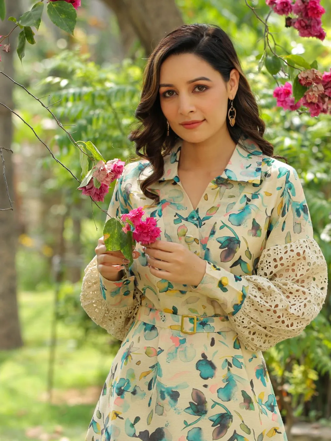 Beige Viscose Schiffli Designed Co-Ord Set
