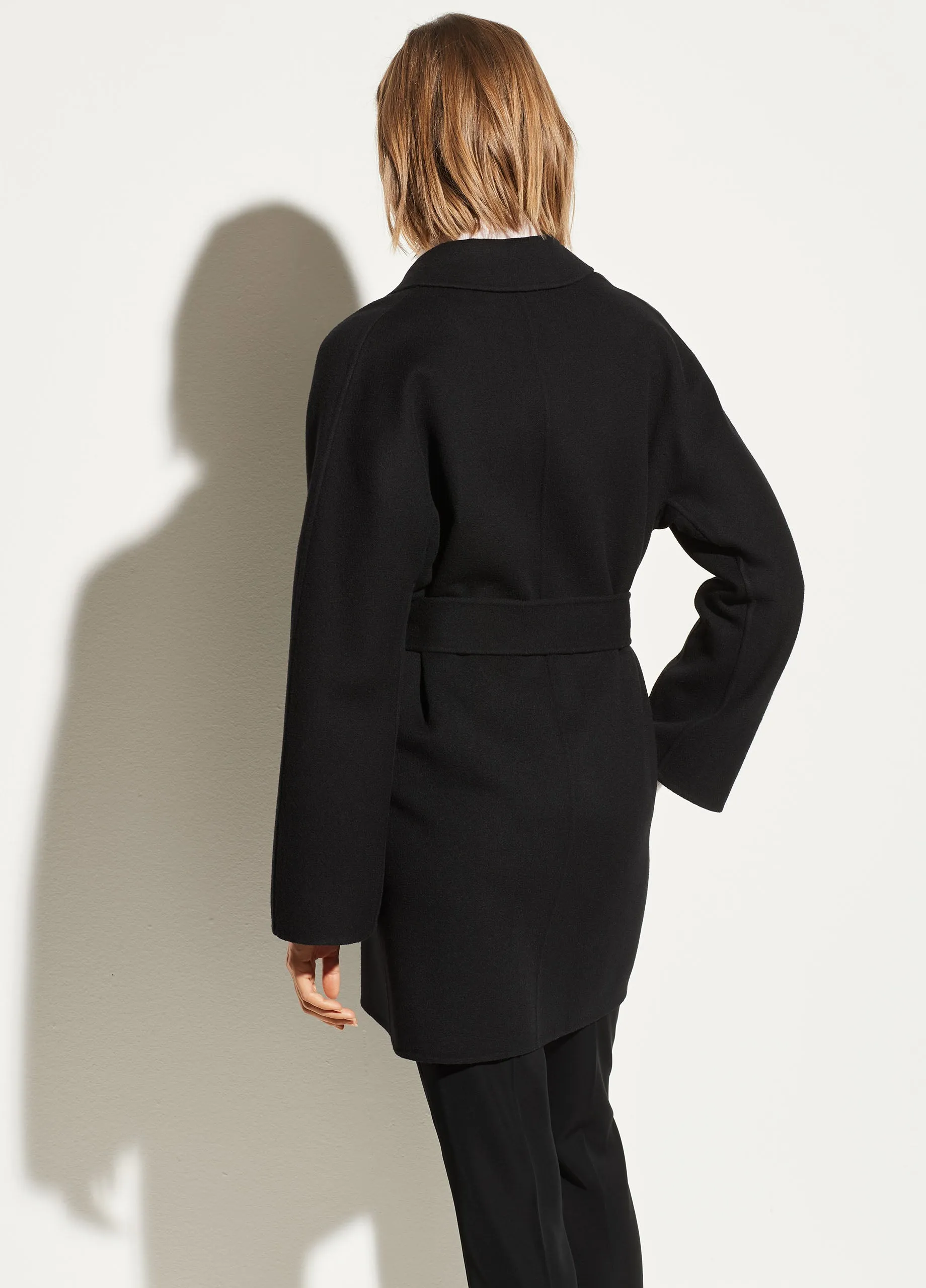 Belted Wool Cardigan Coat in Black