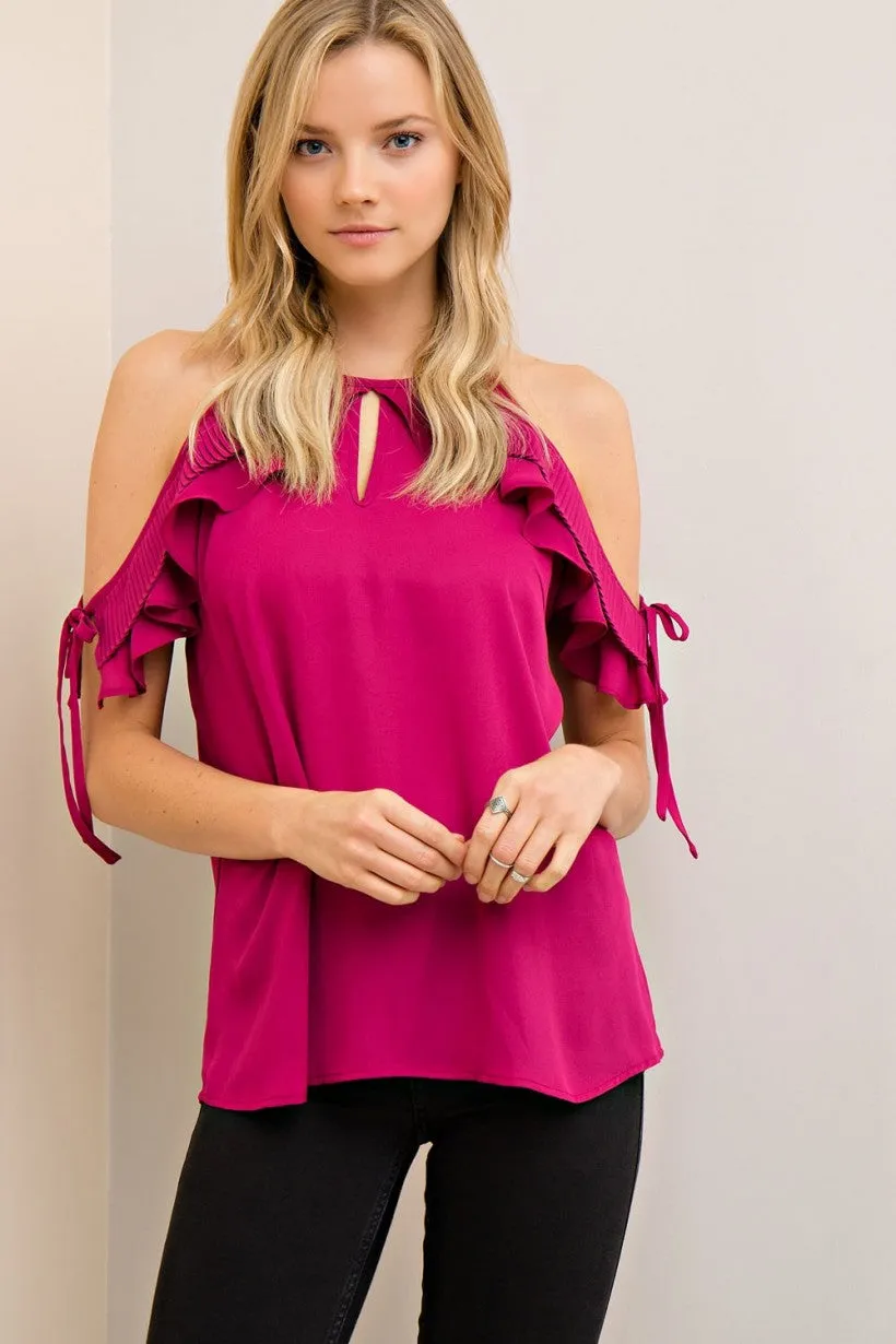 Berry Cute Open Shoulder Ruffle Top