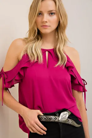 Berry Cute Open Shoulder Ruffle Top