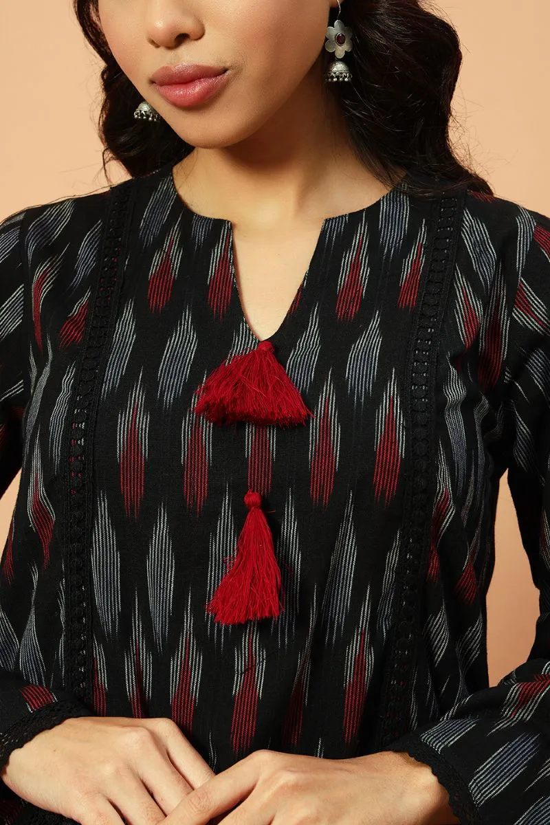 Black Ikat Tassel Detail Kurta