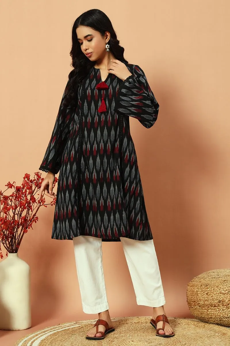 Black Ikat Tassel Detail Kurta