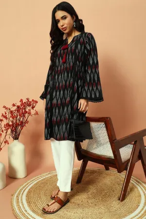 Black Ikat Tassel Detail Kurta