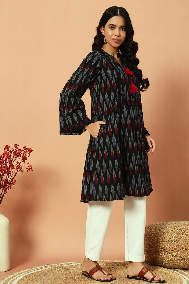 Black Ikat Tassel Detail Kurta