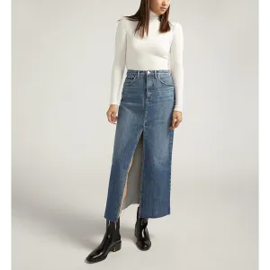 Blue Front Slit Maxi Denim Skirt