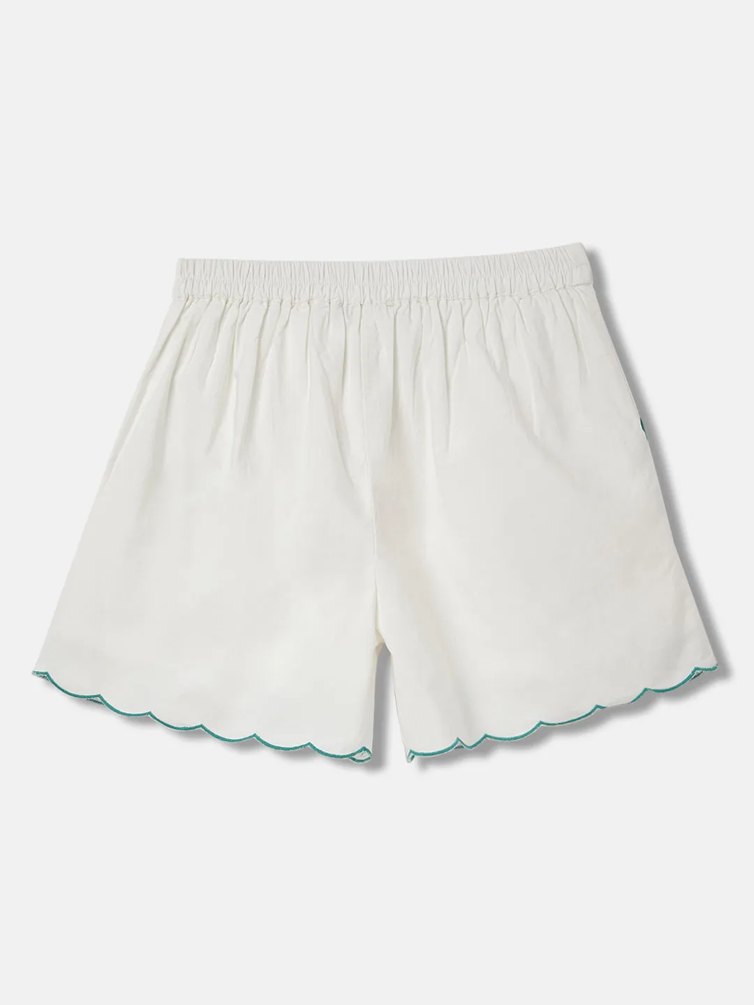 Blue Giraffe Girls White Embroidered Flared Mid-Rise Shorts