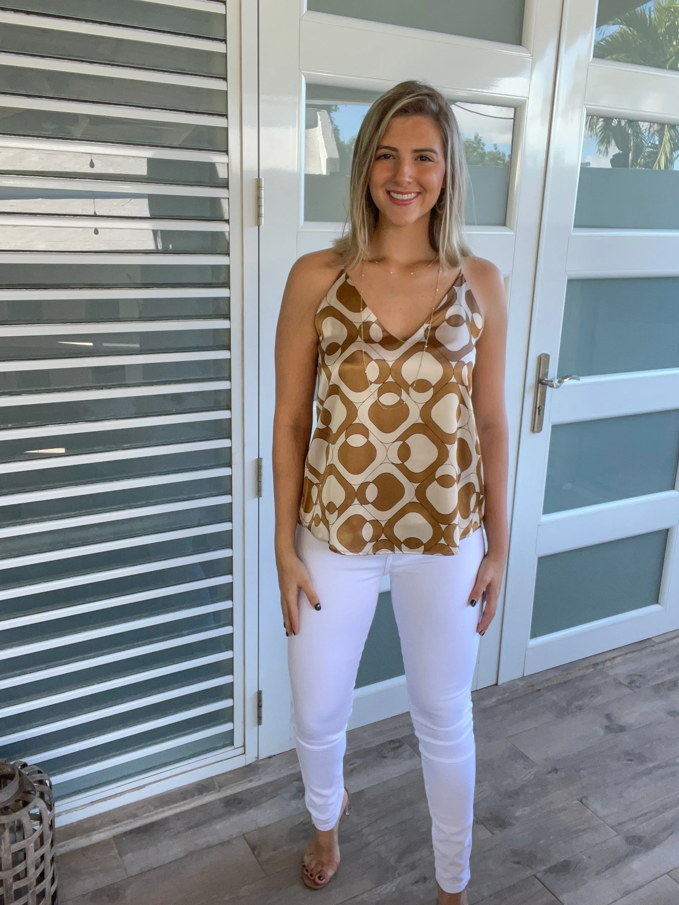 BROWN PRINT SILKY CAMI TOP