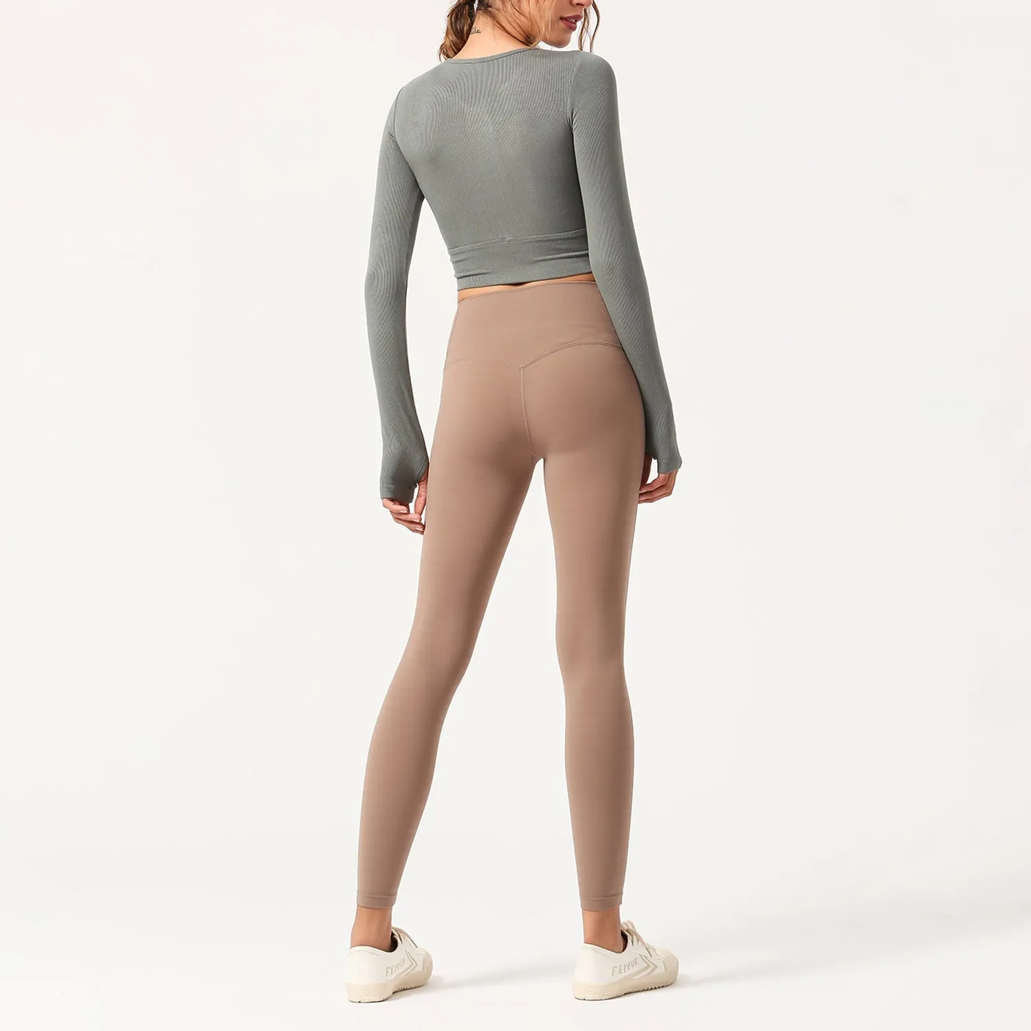 Button Long Sleeve Crop Top