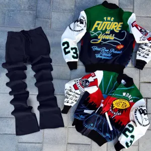 Casual street style jacket and flared pants suit