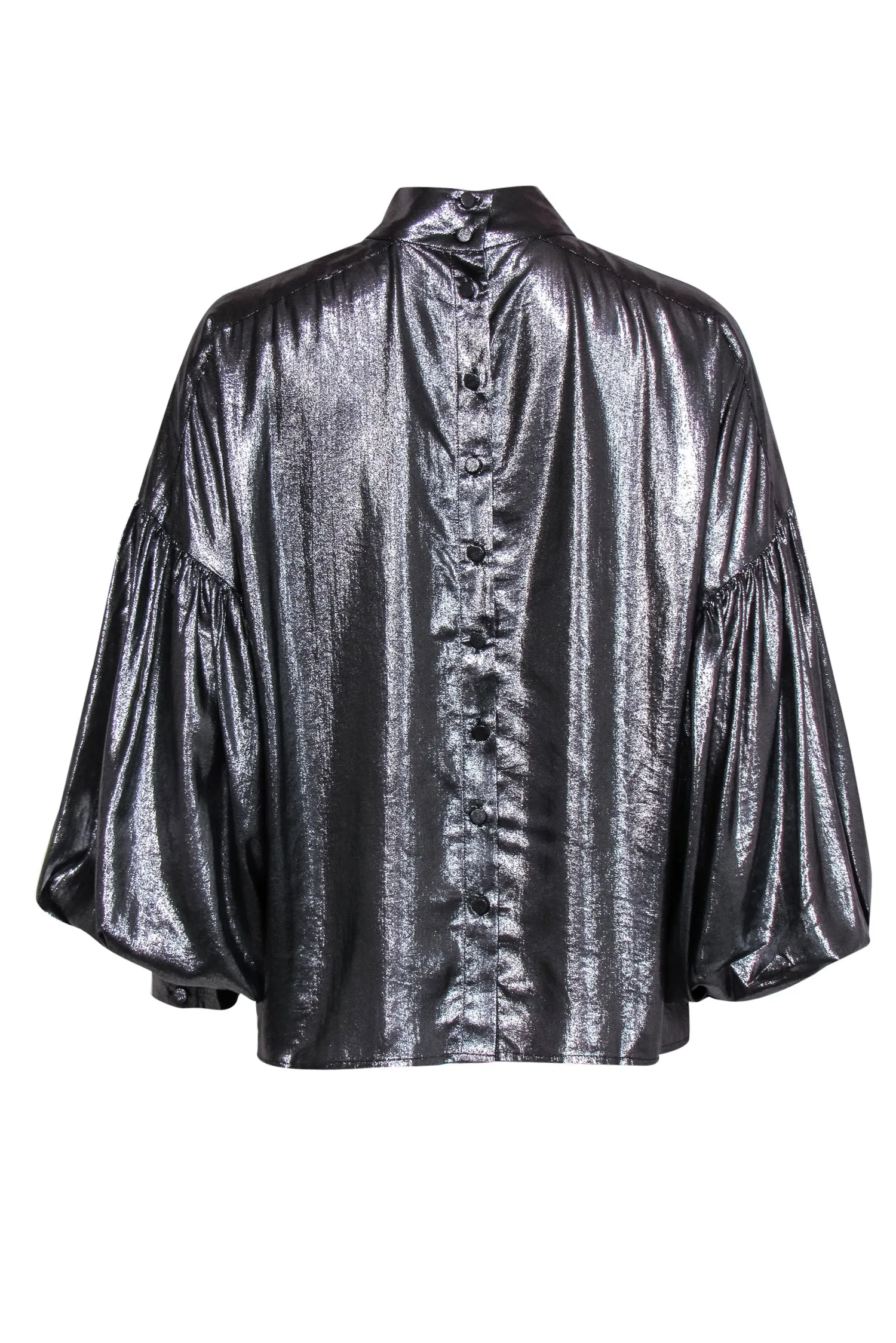 Closed - Silver Balloon Sleeve Mock Neck Blouse Sz M