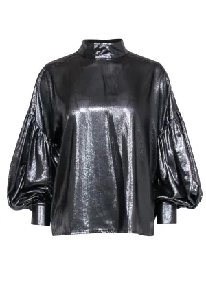 Closed - Silver Balloon Sleeve Mock Neck Blouse Sz M