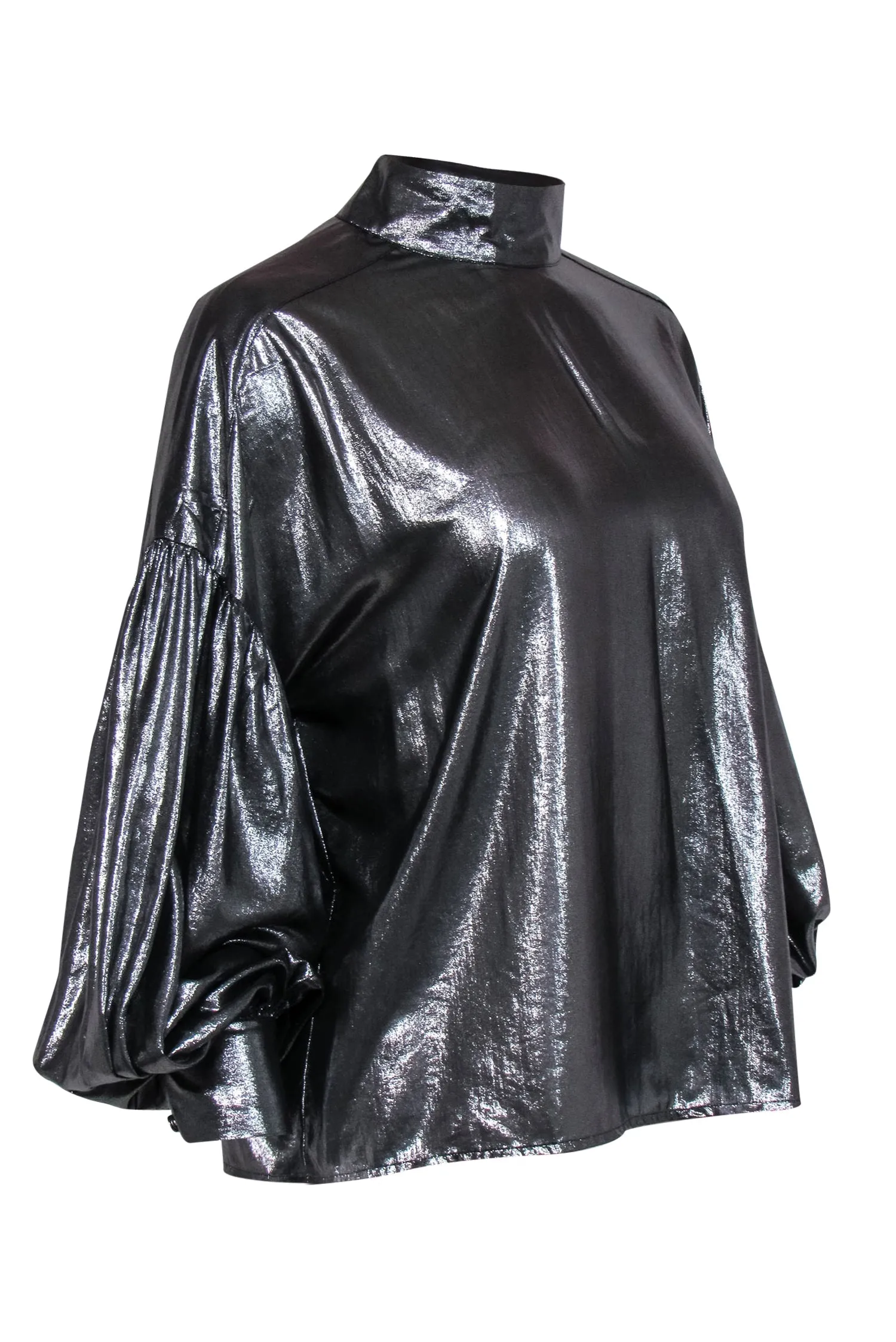 Closed - Silver Balloon Sleeve Mock Neck Blouse Sz M