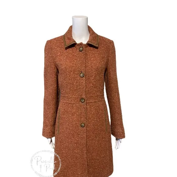 Coach Pink Herringbone Wool Tweed Trench Coat
