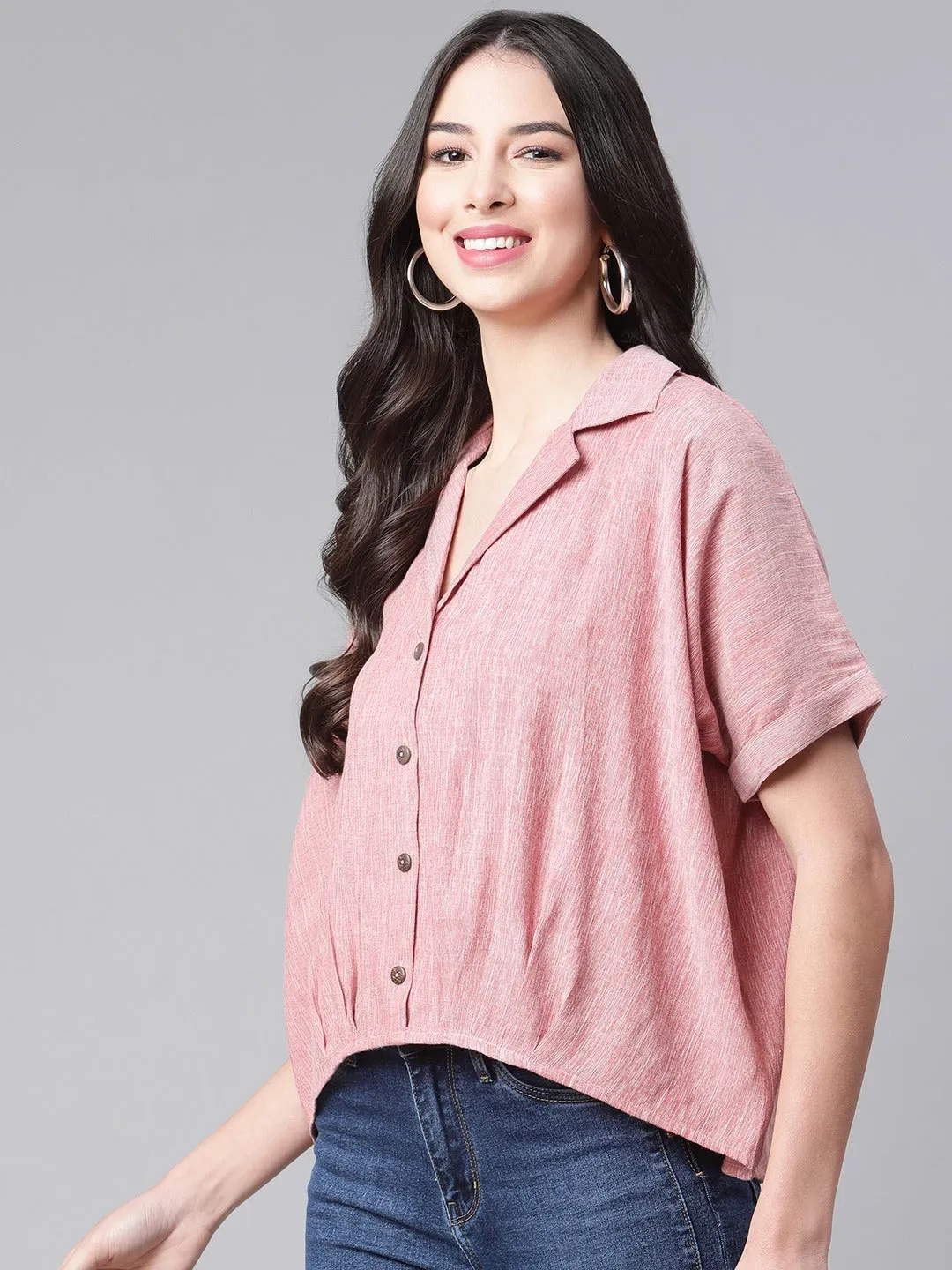 Cottinfab Women Pink Opaque Casual Shirt