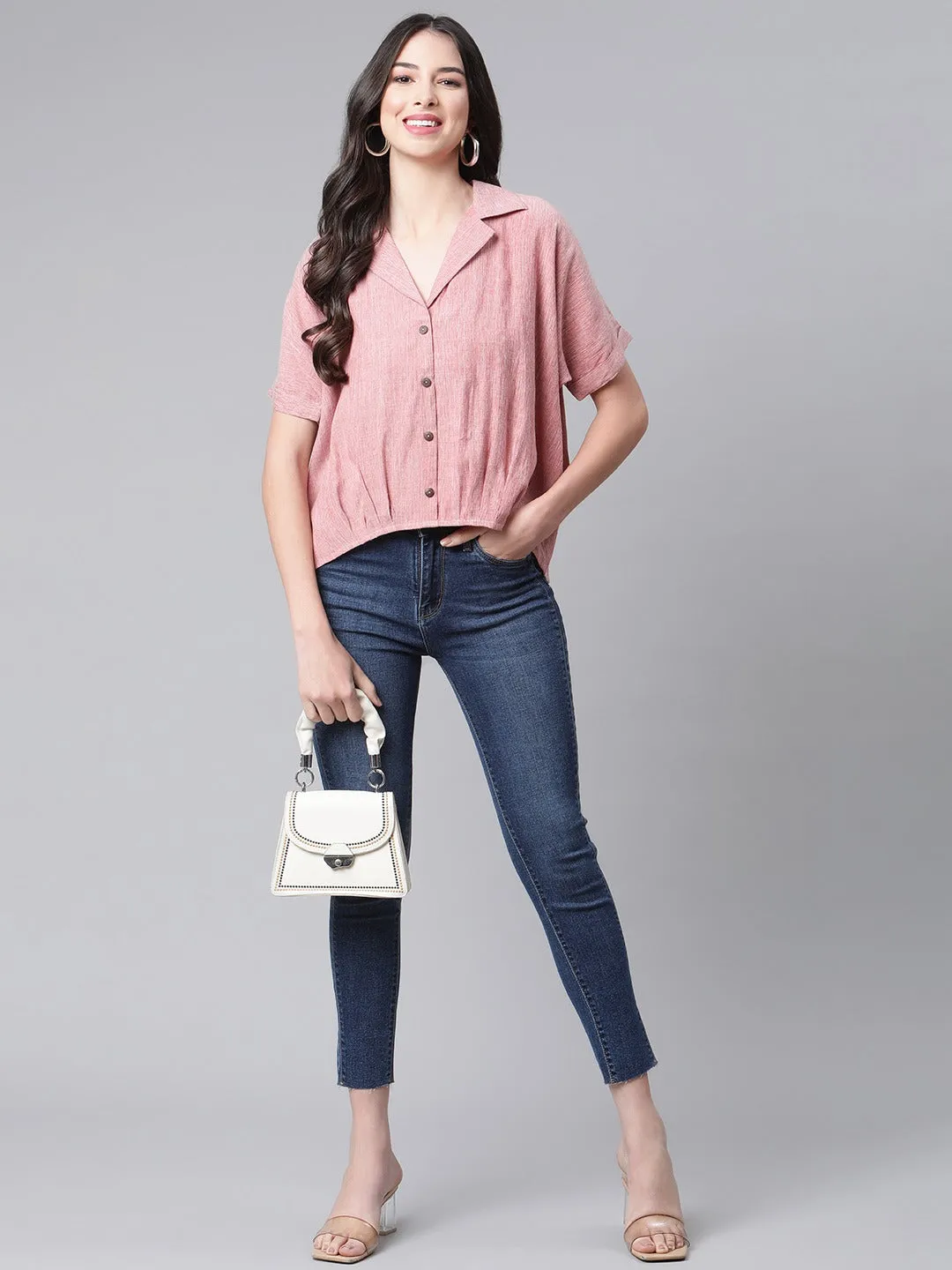 Cottinfab Women Pink Opaque Casual Shirt