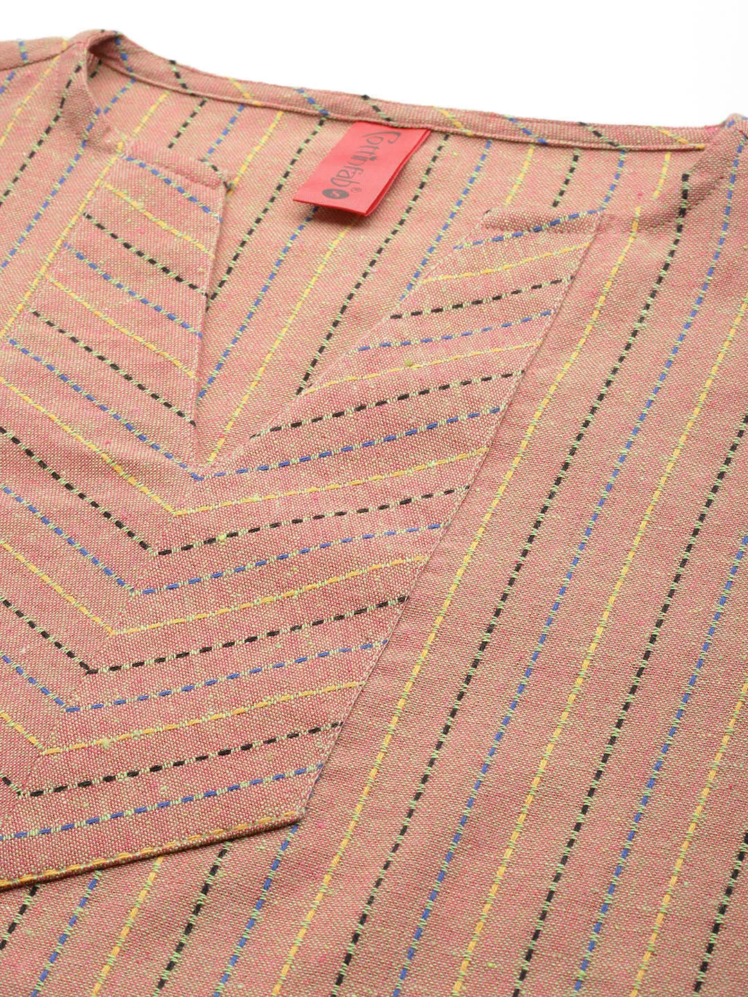 Cottinfab Women Striped Kantha Work Top
