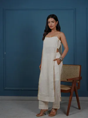 Cream & Off-White Cotton Lurex 2-Piece Kurta Set