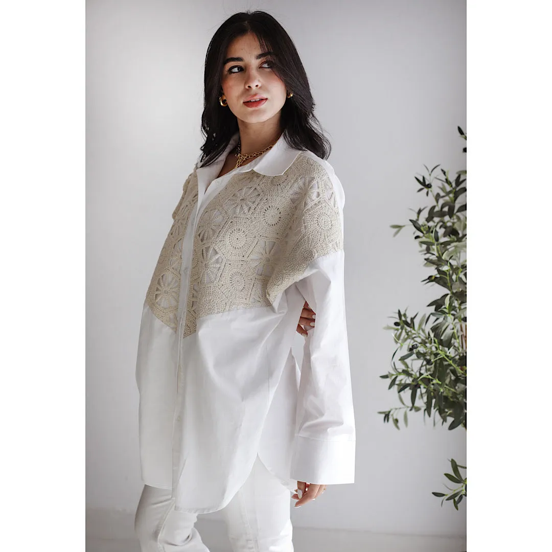 Crochet patched buttoned shirt