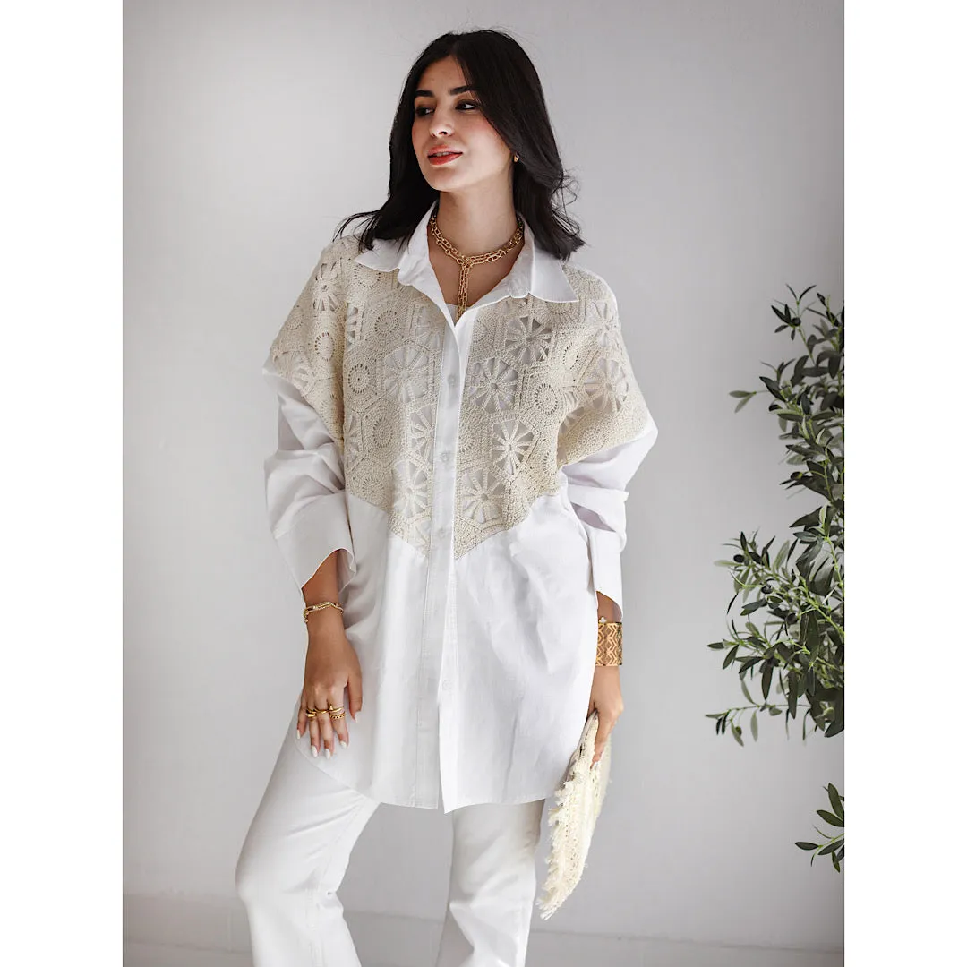 Crochet patched buttoned shirt