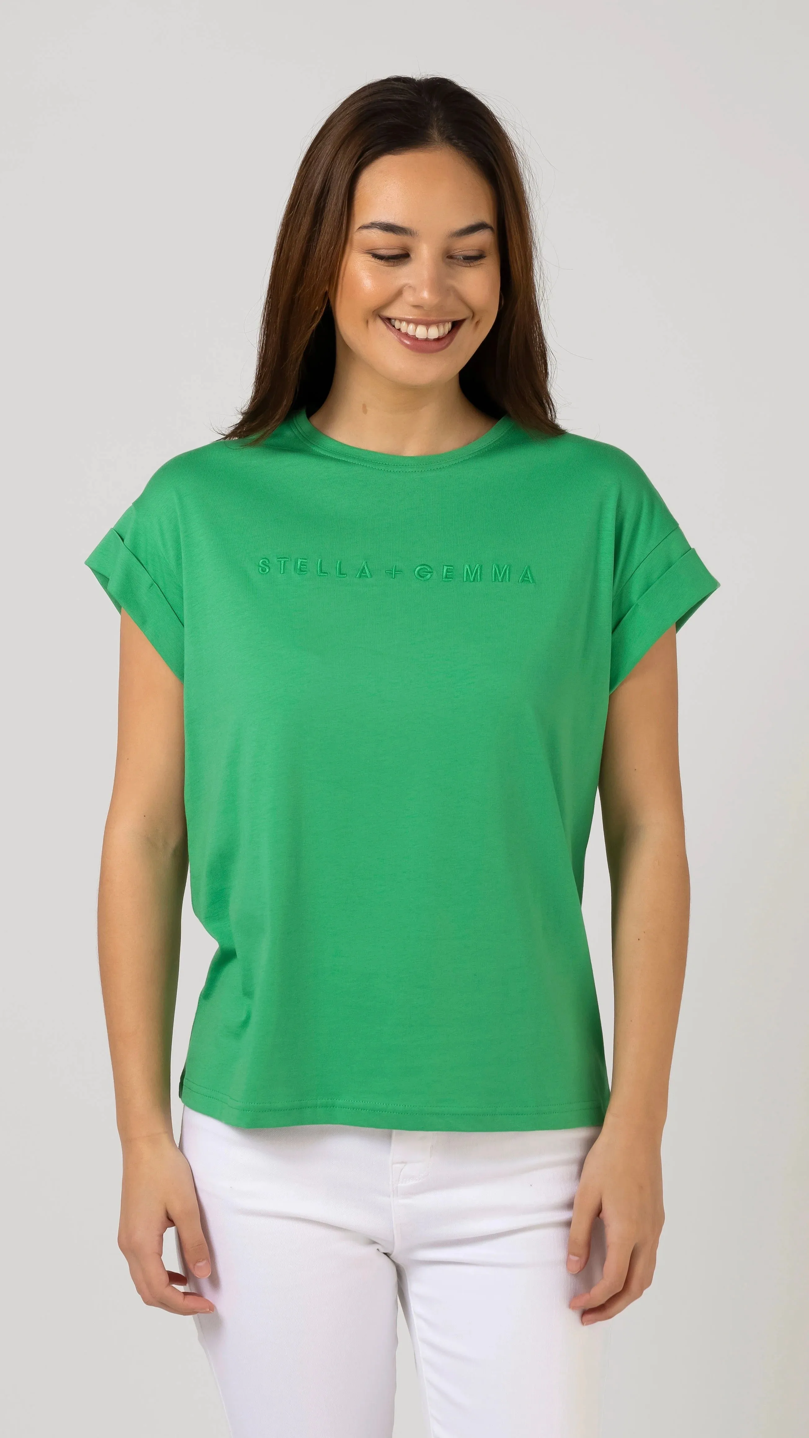 Cuff Sleeve T-Shirt Green Embroidered Logo
