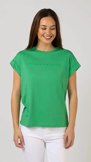 Cuff Sleeve T-Shirt Green Embroidered Logo