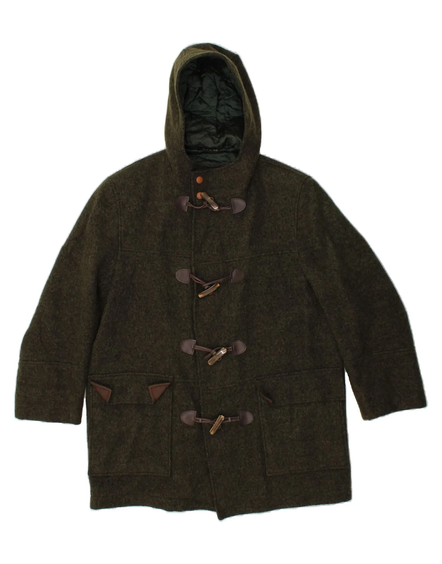 DA VINCI Mens Hooded Duffle Coat UK 38 Medium Khaki Wool