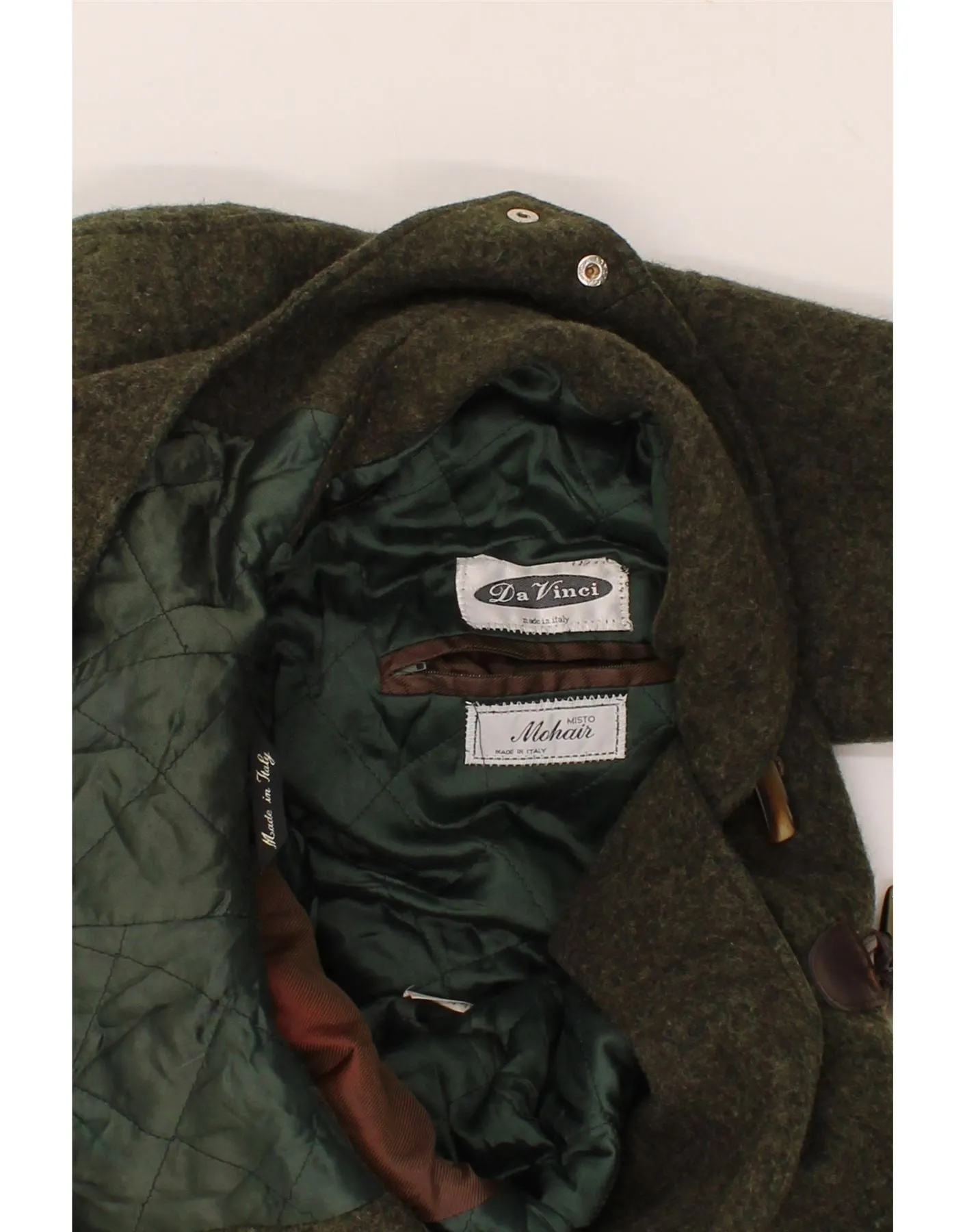 DA VINCI Mens Hooded Duffle Coat UK 38 Medium Khaki Wool