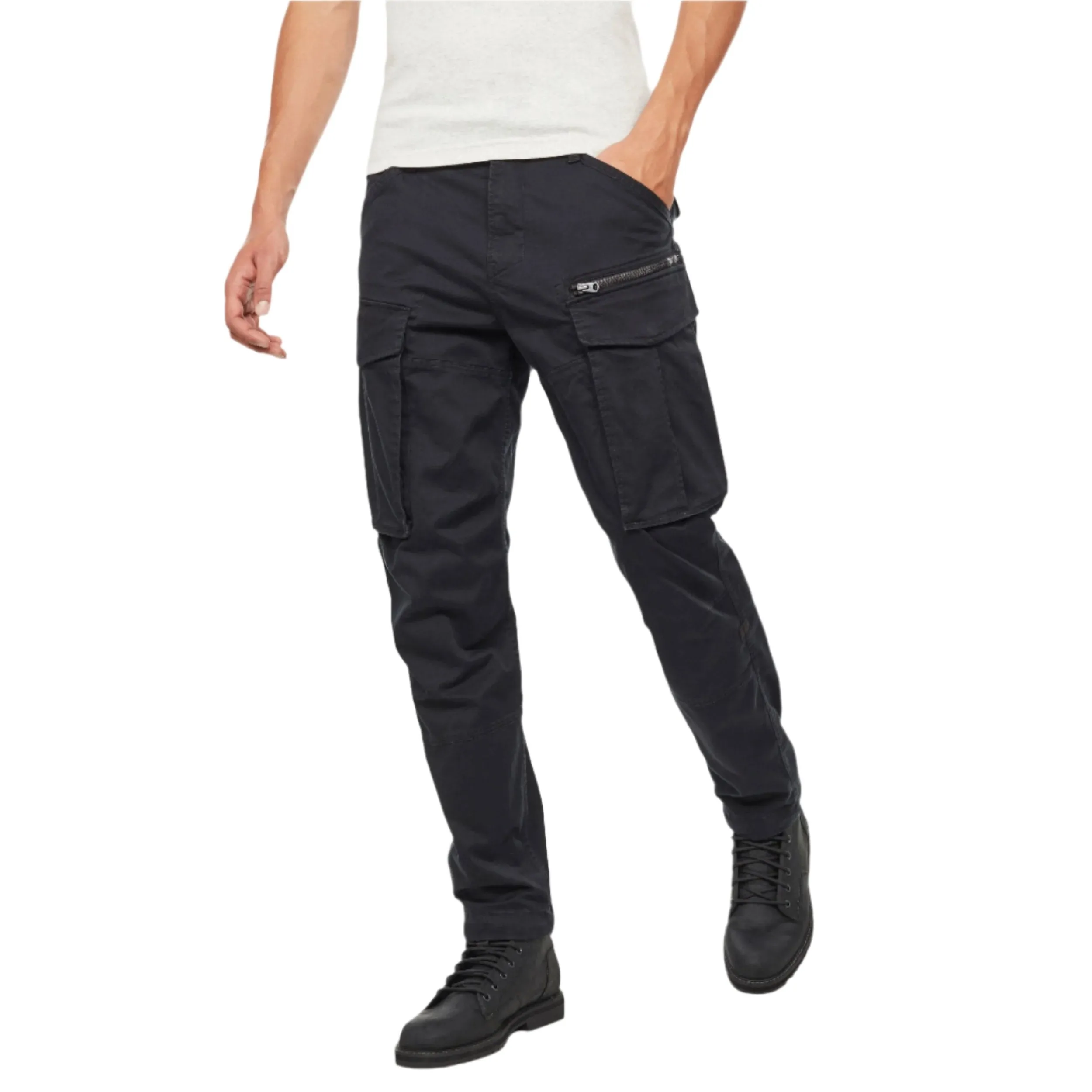 Dark Black Rovic Zip 3D Regular Tapered Pants